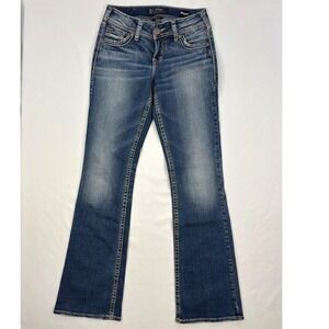 Silver Jeans Womens Suki Mid Boot Cut Denim Blue Embellished Pockets Stretch 26